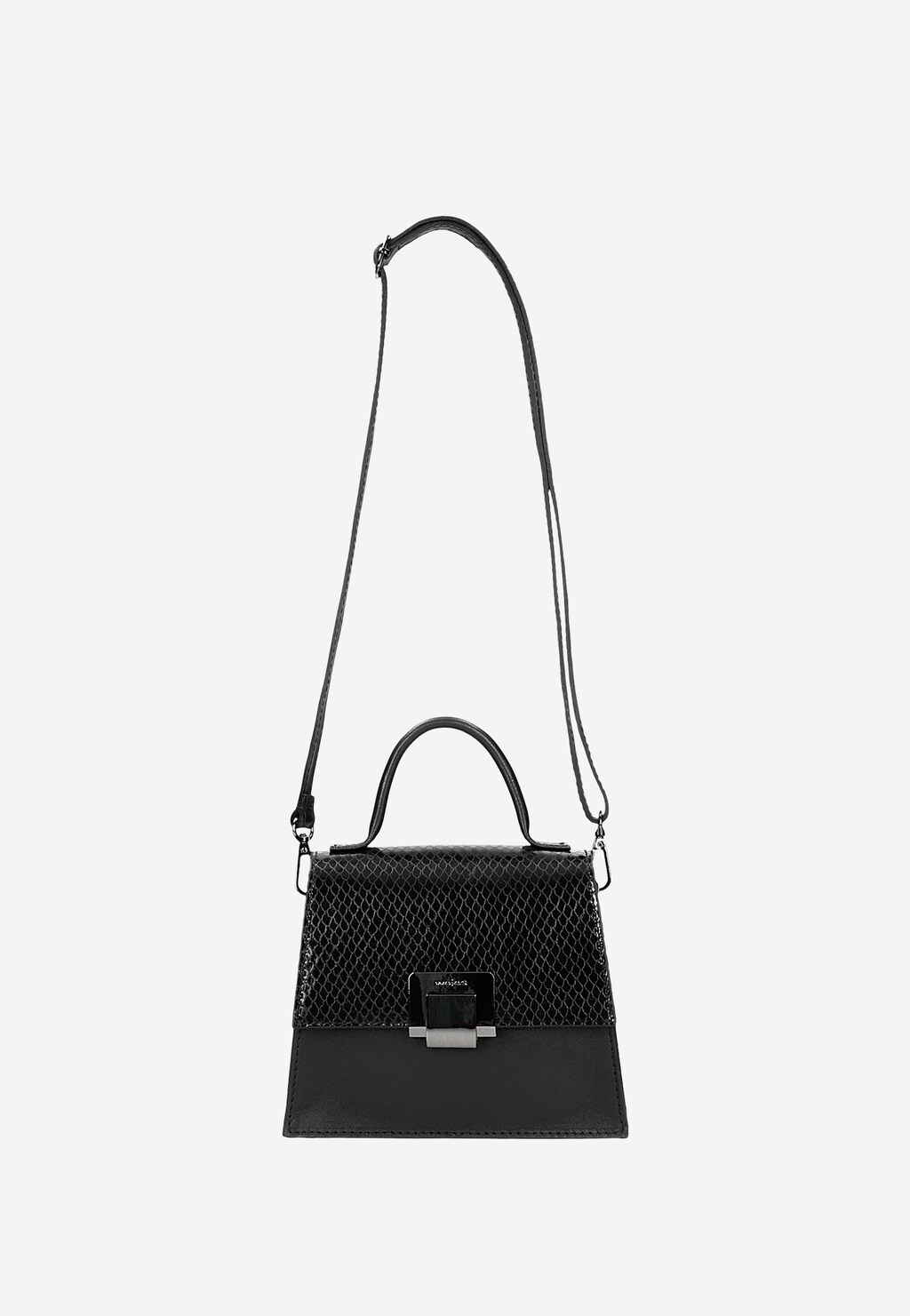 Mała elegancka torebka kuferek ze skóry licowej i weluru foliowanego 80376-71 Widok 5