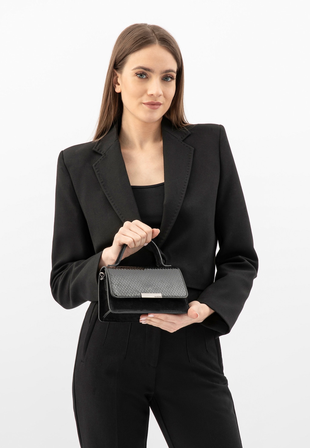 Czarna wizytowa torebka z dekoracyjnym wzorem na klapce 80375-61 Widok 1