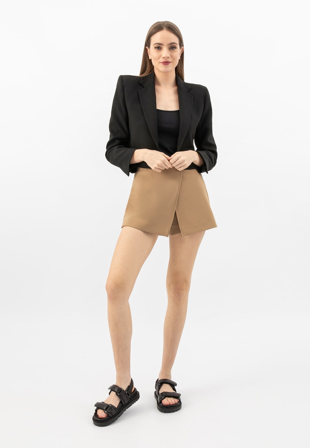 Czarne sandały damskie z zapięciem na rzepy ze skóry licowej  76142-51 Widok 8