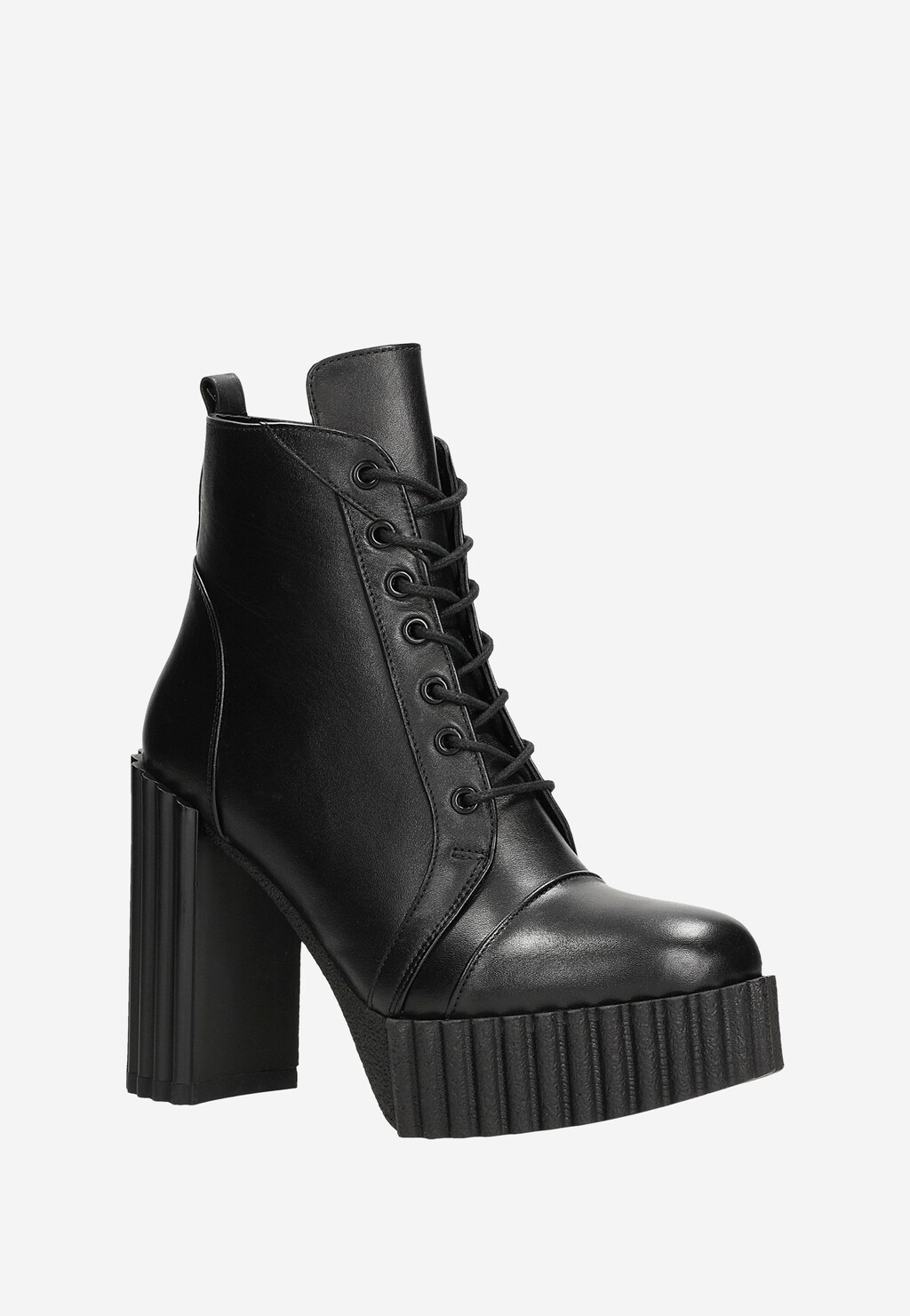 Černé kožené dámské kotníkové boty s žlábkovou podrážkou 64122-51 Widok 3