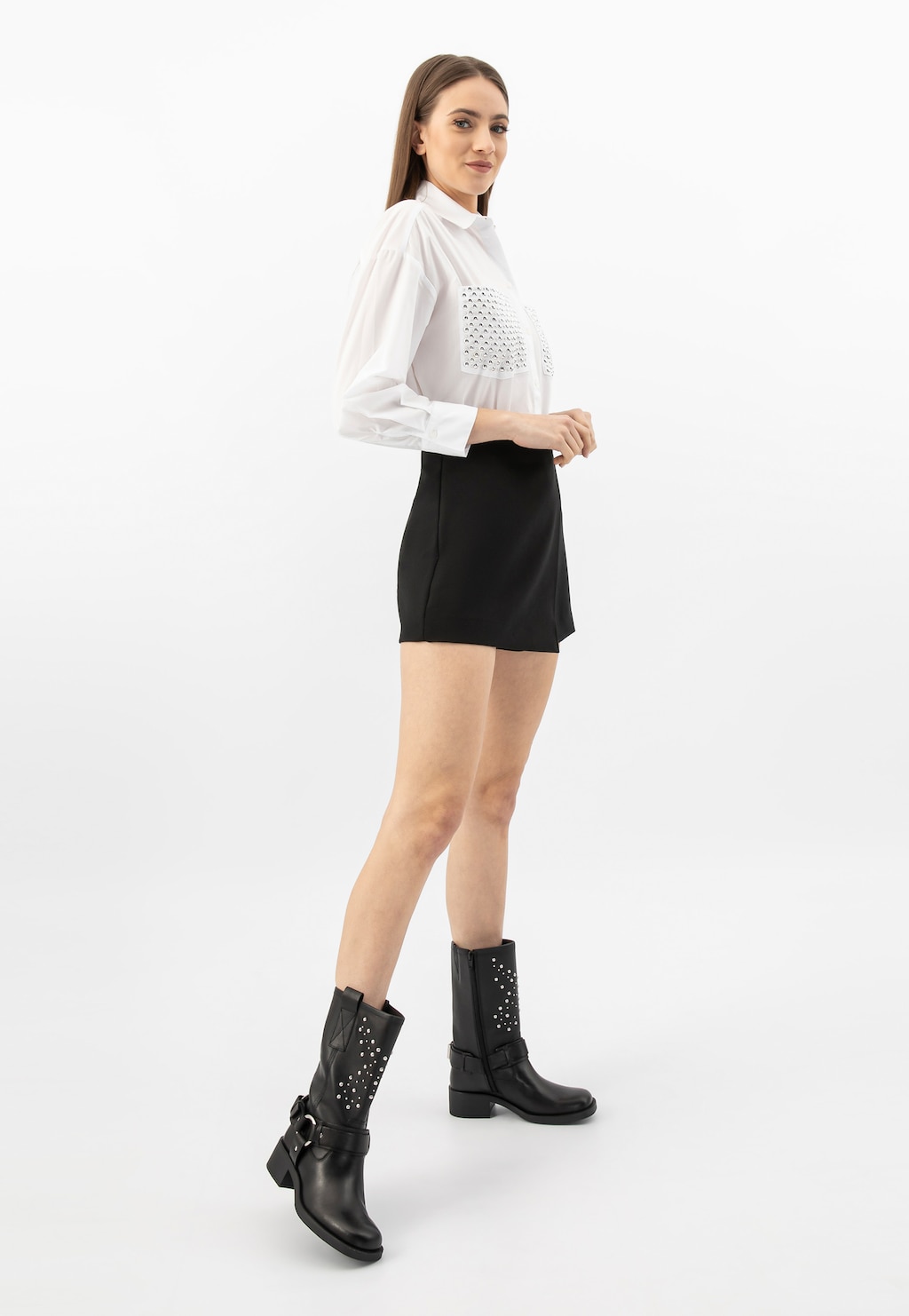 Robustní stylové vysoké kotníkové boty dámské z černé kůže 55251-51 Widok 1