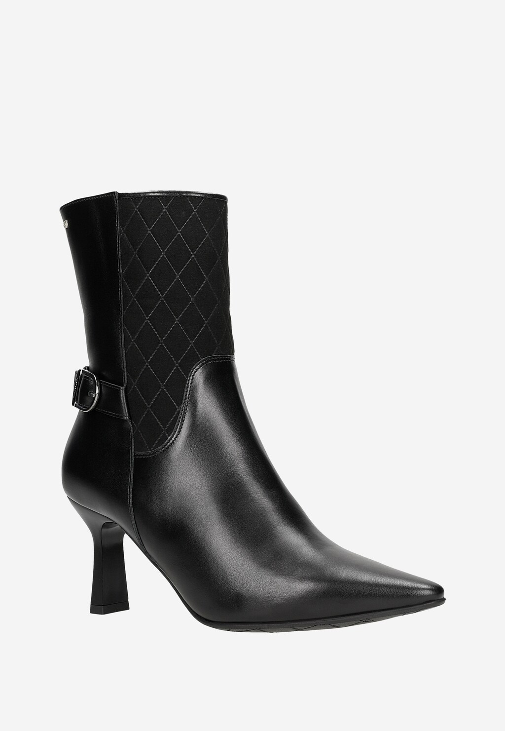 Černé dámské botky s špičatou špičkou a podpatkem ve tvaru přesýpacích hodin 55205-81 Widok 3