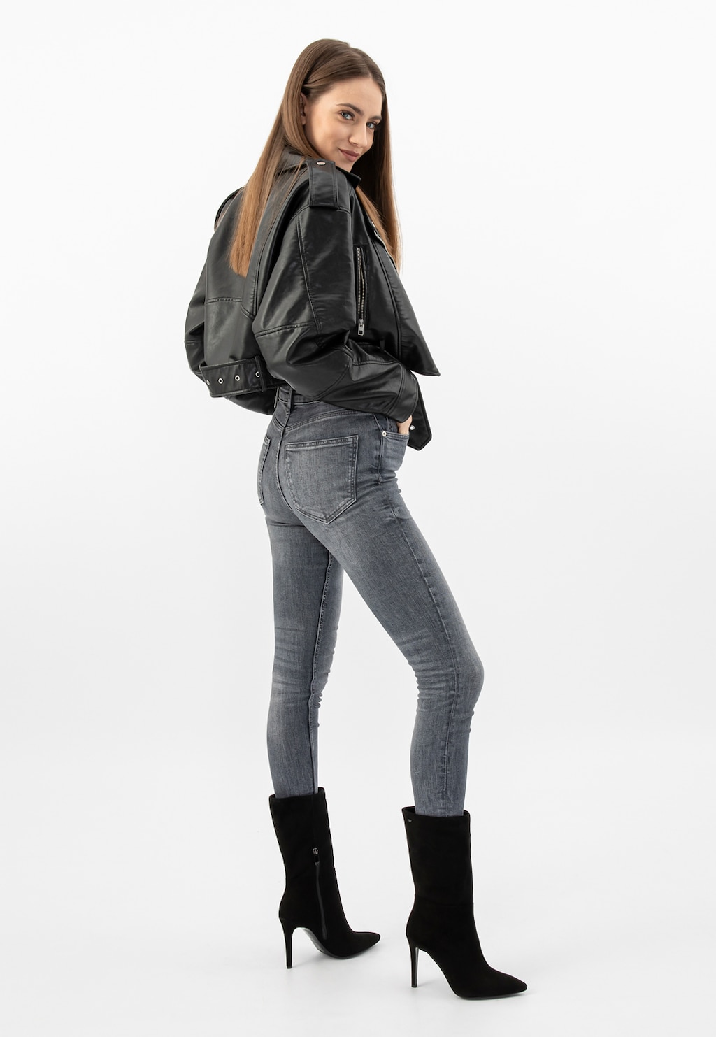 Čierne velúrové botky na ihličkovom podpätku 55204-61 Widok 8