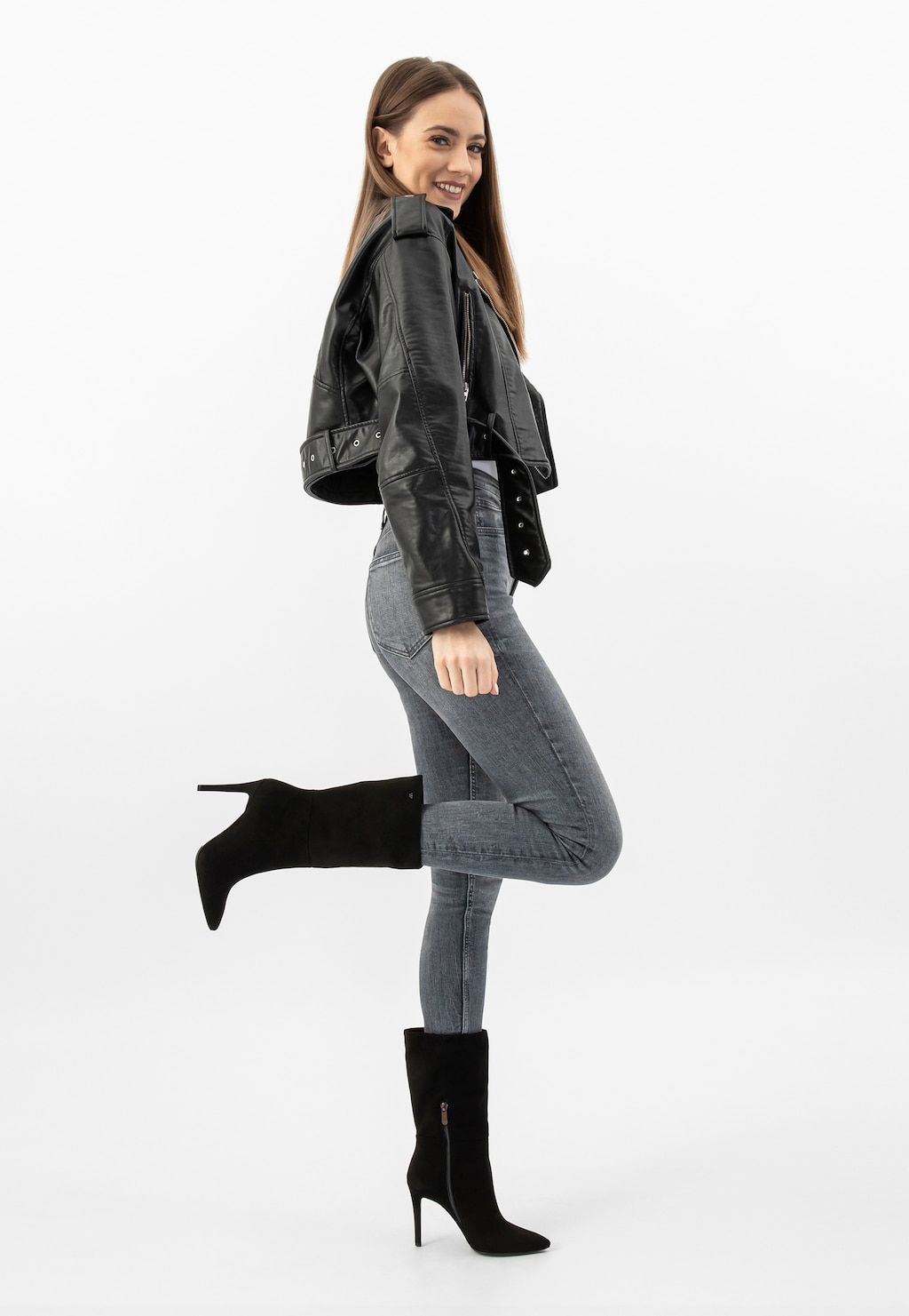 Čierne velúrové botky na ihličkovom podpätku 55204-61 Widok 1