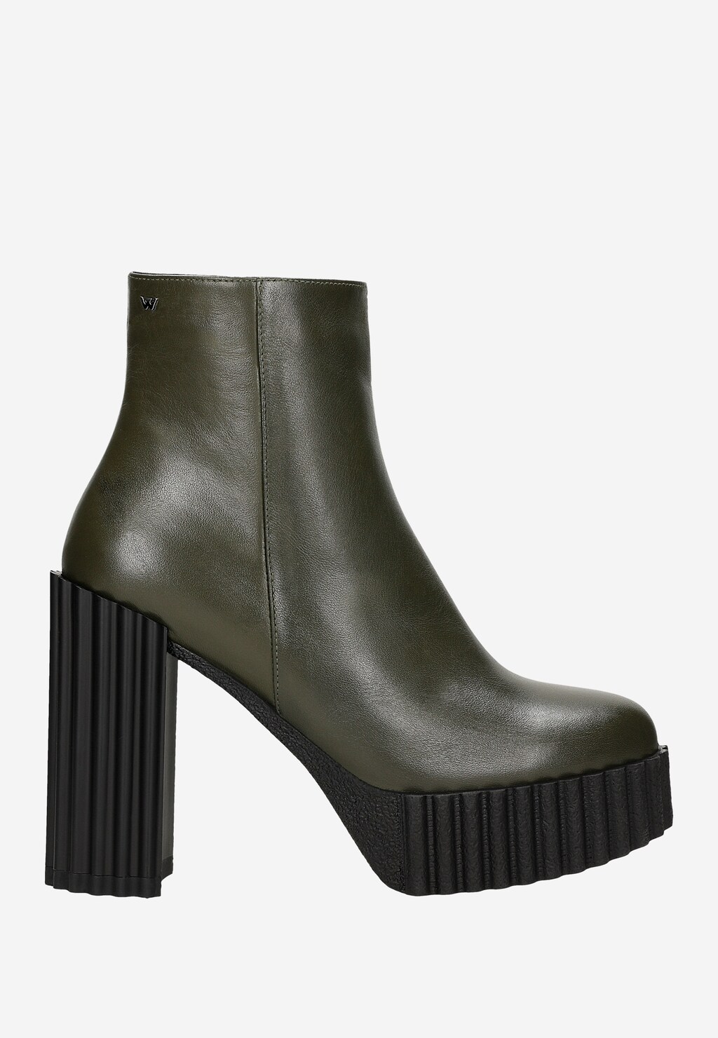 Zielone skórzane botki na karbowanej podeszwie i słupku 55173-57 Widok 2