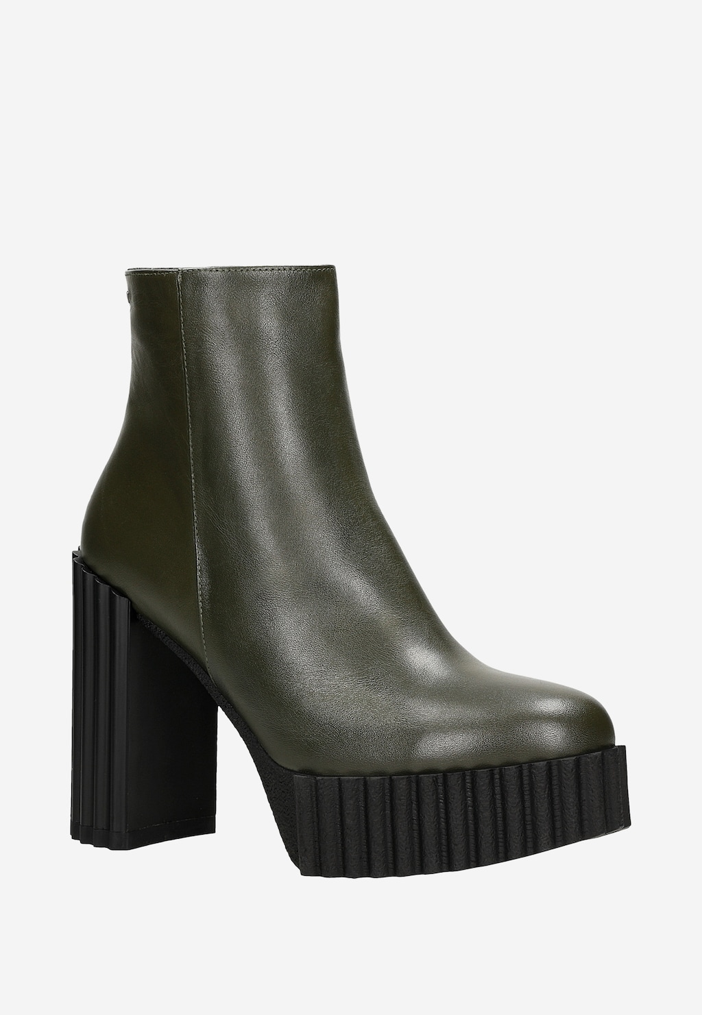 Zielone skórzane botki na karbowanej podeszwie i słupku 55173-57 Widok 3