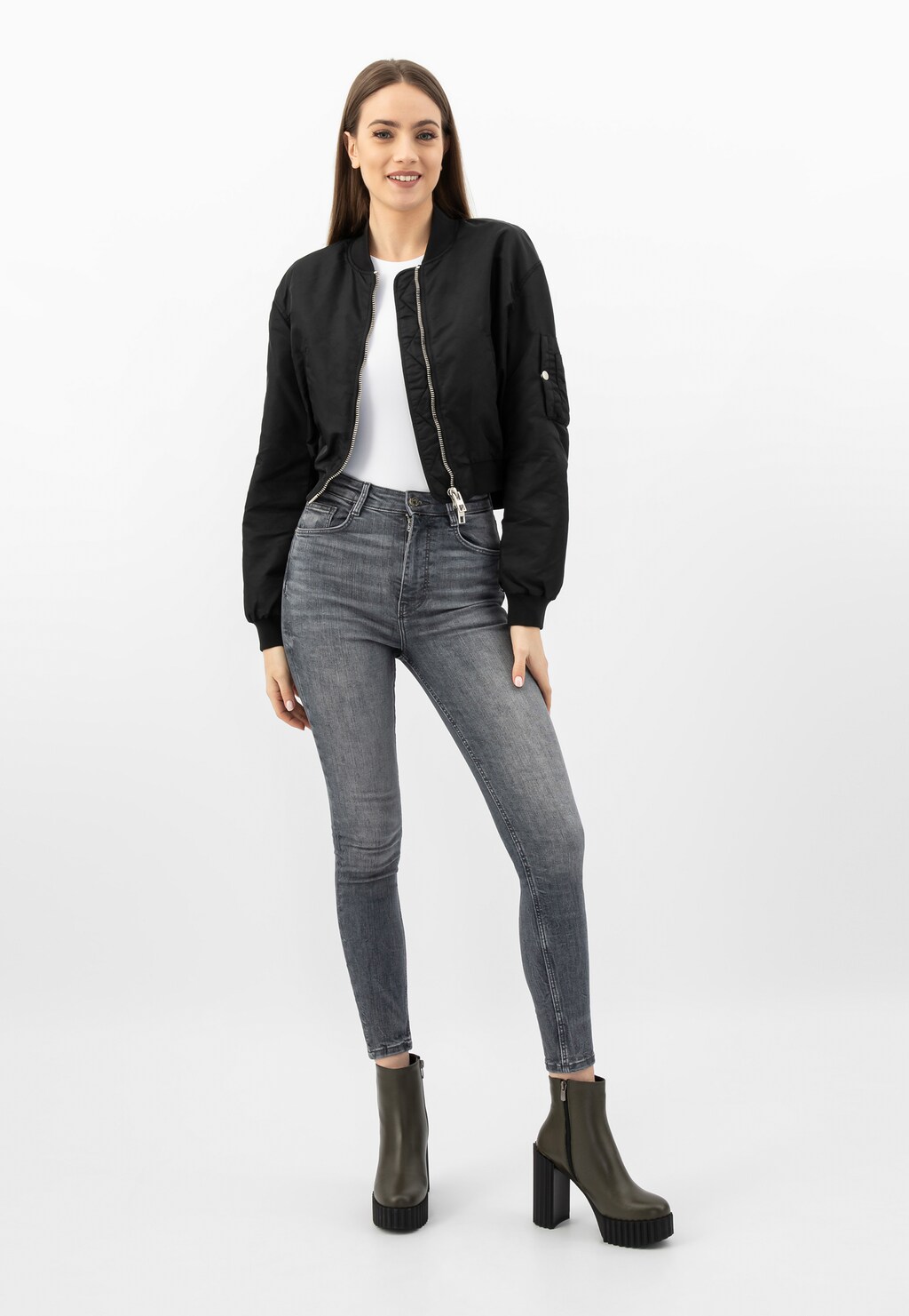 Zielone skórzane botki na karbowanej podeszwie i słupku 55173-57 Widok 7