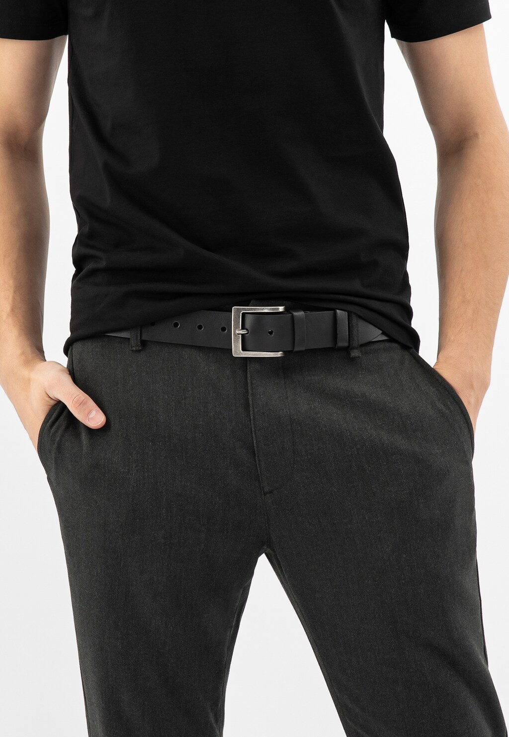 Černý kožený pánský pásek se stříbrnou sponou 93076-51 Widok 7