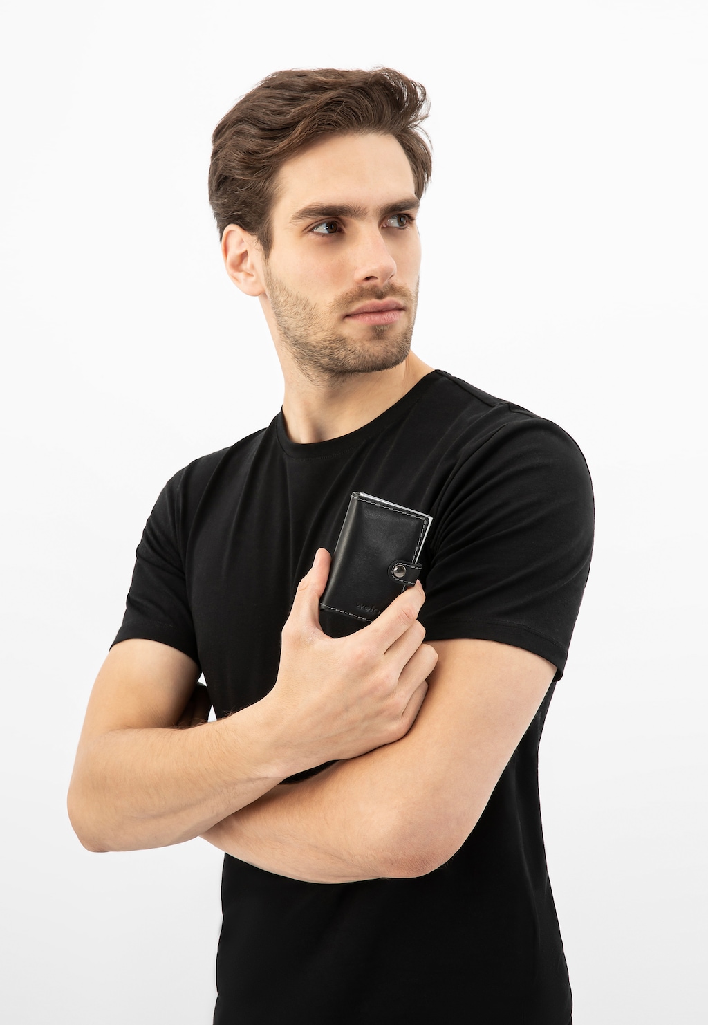 Priestranná pánska peňaženka z čiernej lícovej kože 91079-51 Widok 1