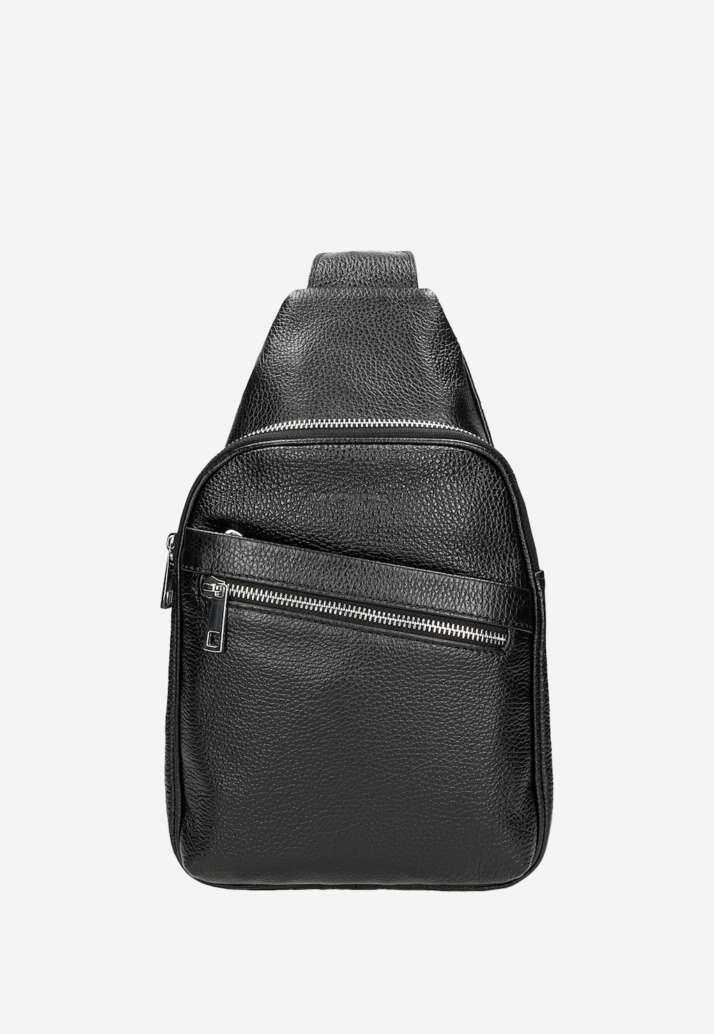 Elegancka czarna torba męska Wojas 80193-51 ze skóry licowej o fakturowanej powierzchni, z metalowymi zamkami błyskawicznymi i przednią kieszenią na suwak.