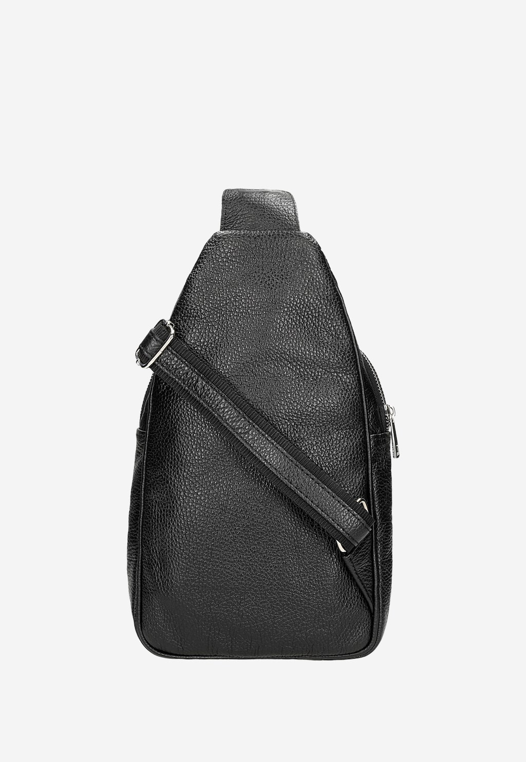 Elegancka czarna torba męska Wojas 80193-51 ze skóry licowej o trójkątnym kształcie z regulowanym paskiem na ramię, idealna do codziennego użytku.