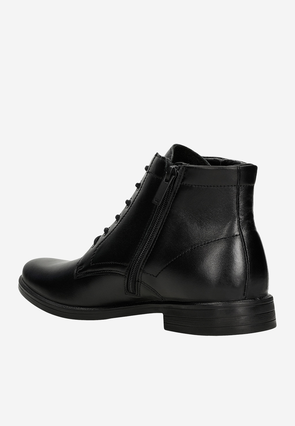 Czarne eleganckie trzewiki męskie Wojas 24055-51 ze skóry licowej, widok z boku, z sznurowaniem i bocznym zamkiem błyskawicznym, na niskim obcasie.