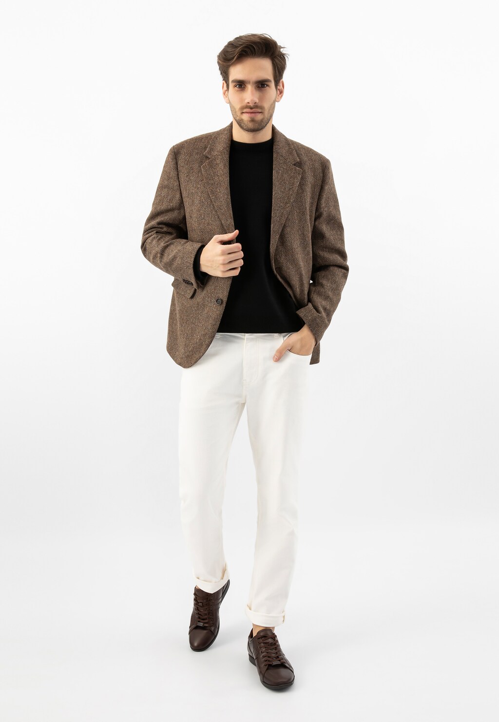 Hnědé kožené tenisky pánské v elegantním stylu 8075-52 Widok 7