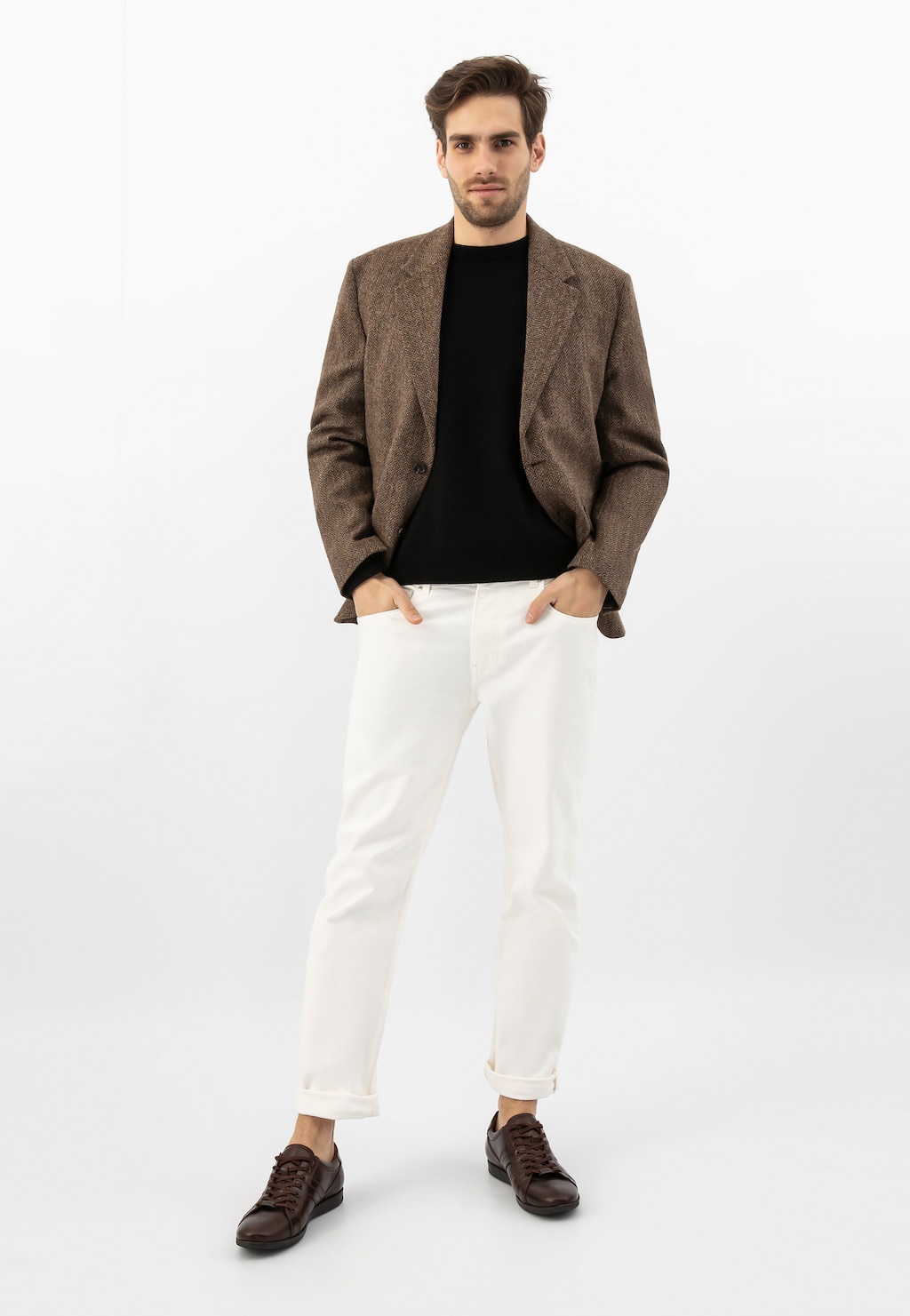 Hnědé kožené tenisky pánské v elegantním stylu 8075-52 Widok 1