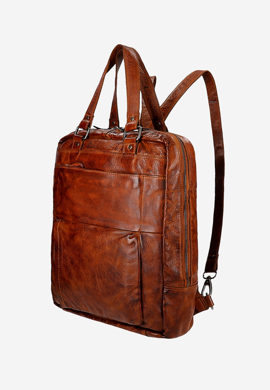 Elegancki brązowy plecak-torba Wojas 80360-53 ze skóry licowej, z podwójną funkcjonalnością, wyposażony w zamek błyskawiczny i kieszenie zewnętrzne.