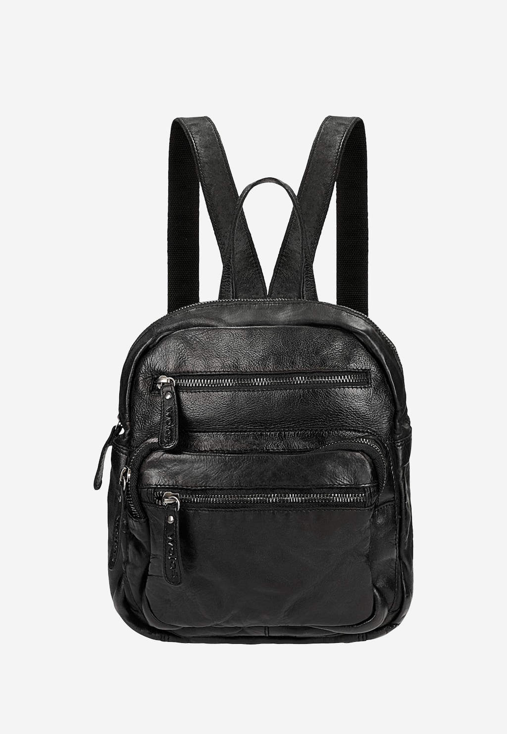 Čierny kožený batoh so striebornými zipsami 80077-51 Widok 1