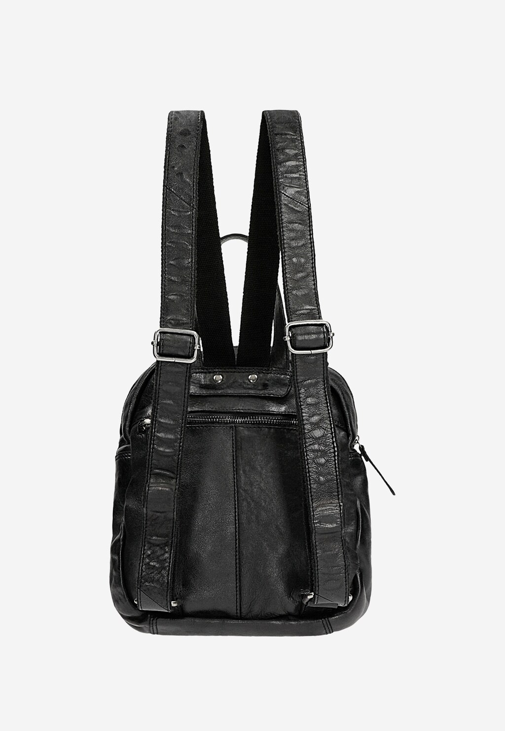 Čierny kožený batoh so striebornými zipsami 80077-51 Widok 3