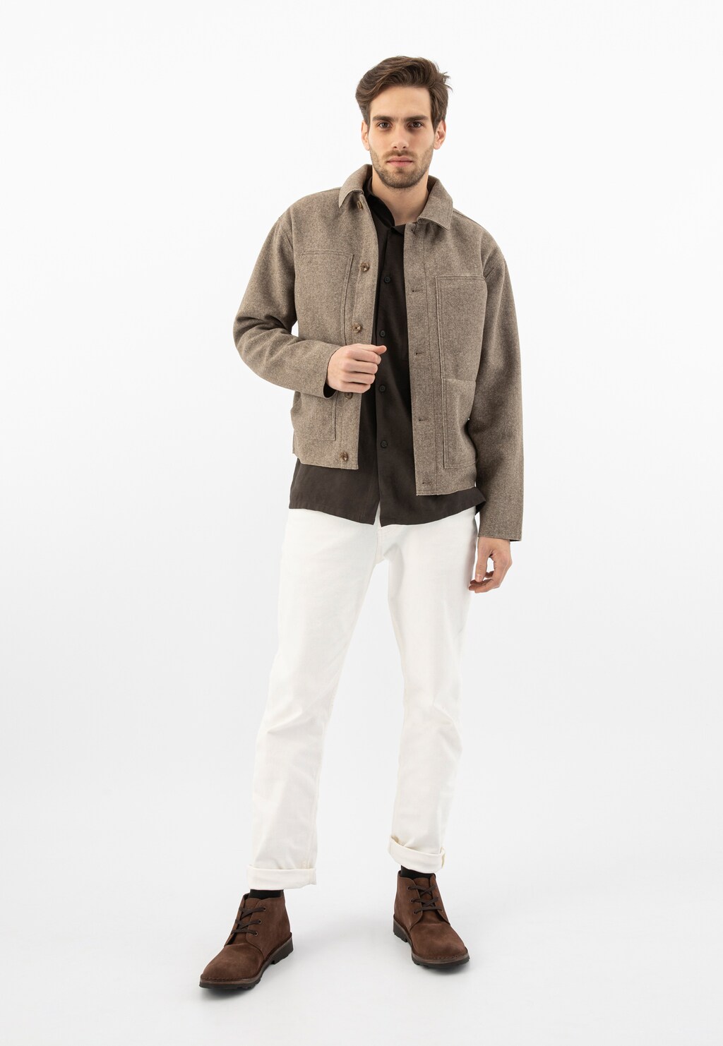 Šnurovacie pánske členkové topánky z hnedej velúrovej kože 1200-63 Widok 1