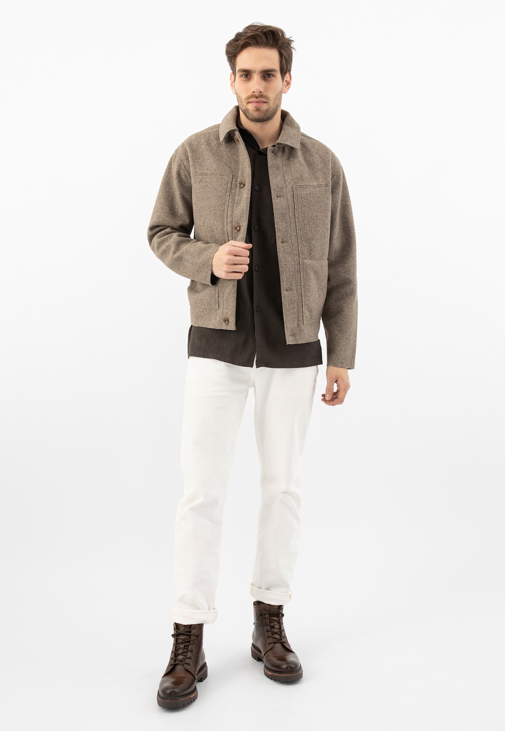 Hnedé pánske workery z hladkej kože so zateplením 24095-72 Widok 7