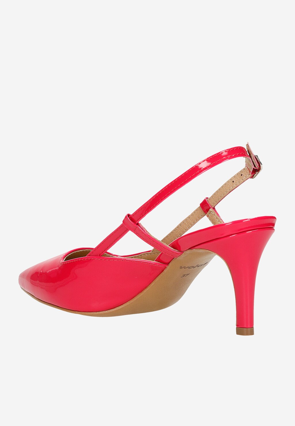 Różowe czółenka damskie z odkrytą piętą z lakierowanej skóry 35127-35 Widok 4