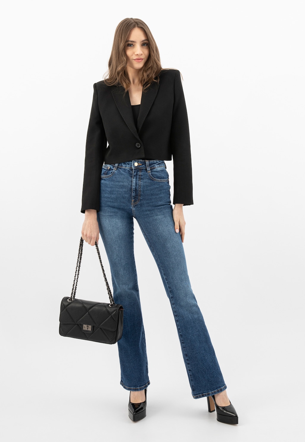 Čierne dámske lodičky na vysokej platforme 35148-31 Widok 7