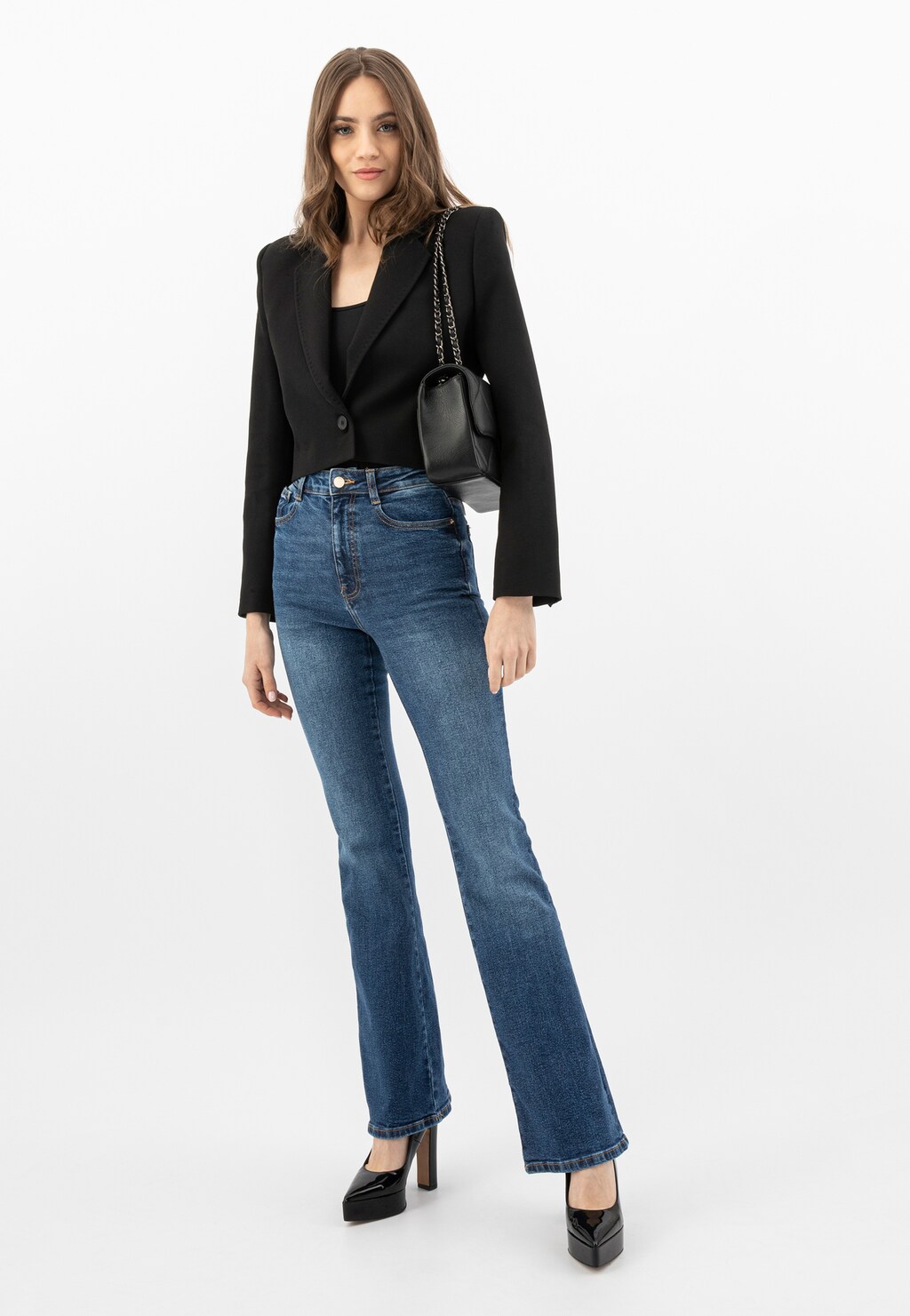 Čierne dámske lodičky na vysokej platforme 35148-31 Widok 1