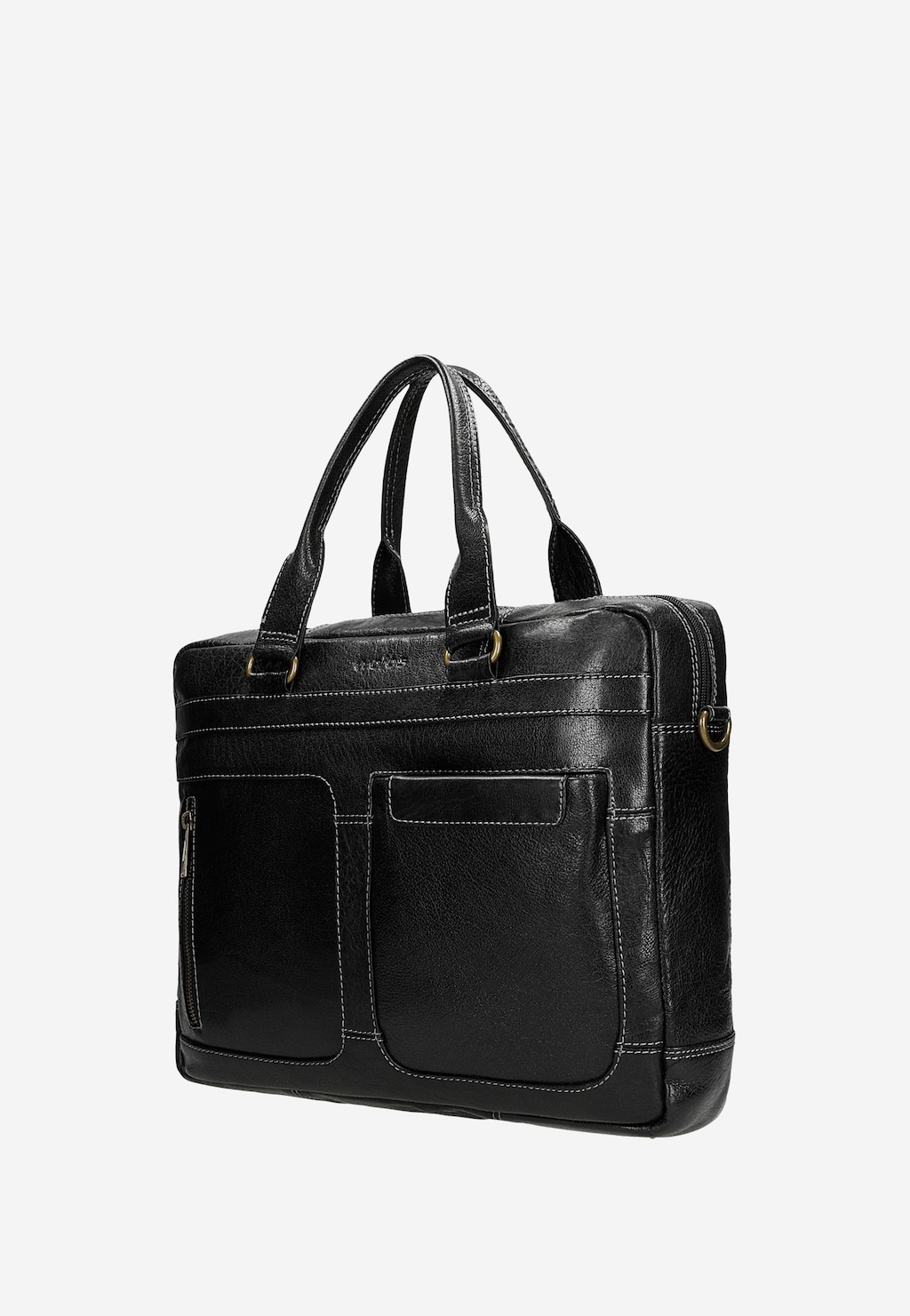 Czarna skórzana torba męska z dodatkowymi zewnętrznymi kieszeniami 80141-51 Widok 3