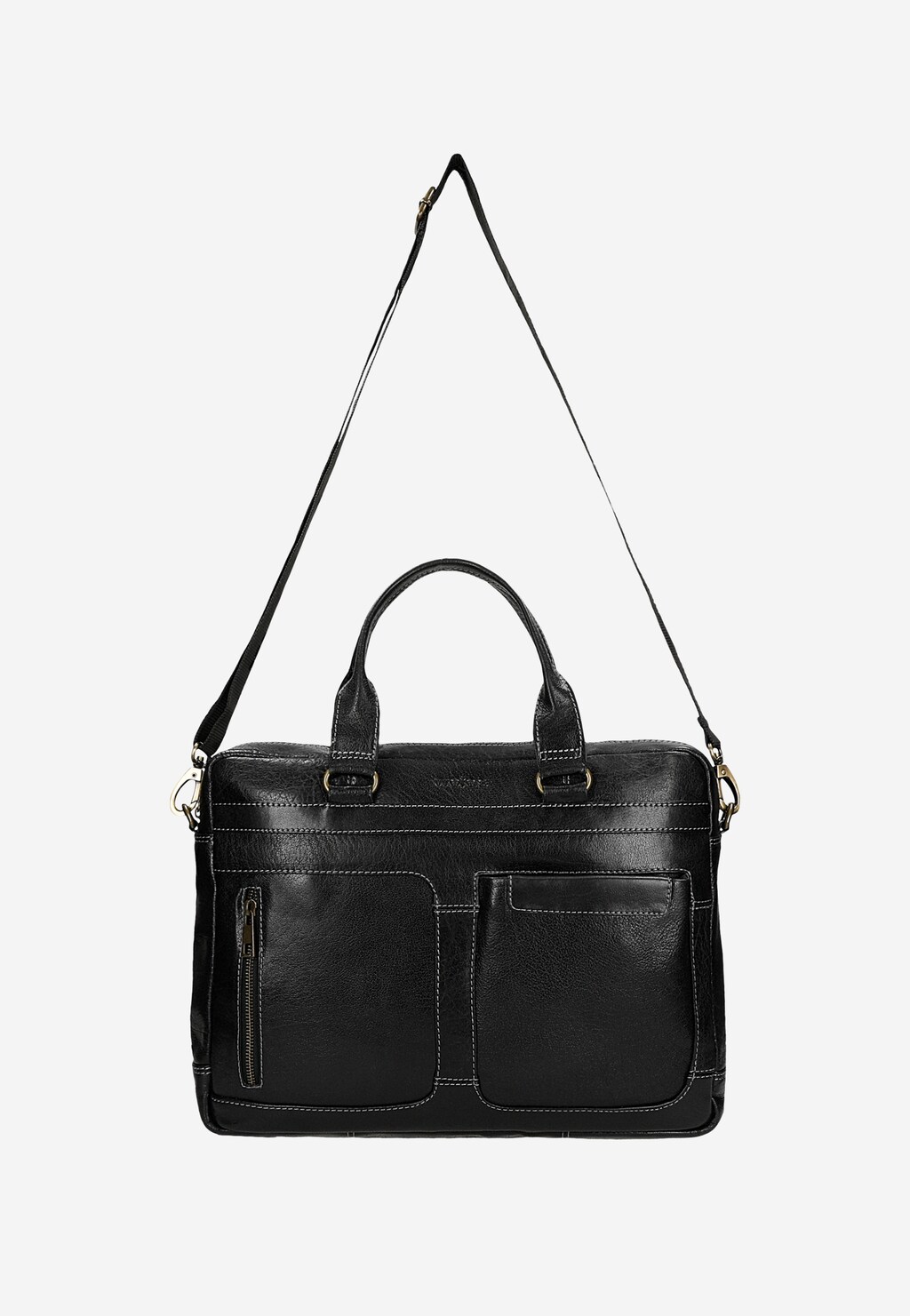 Czarna skórzana torba męska z dodatkowymi zewnętrznymi kieszeniami 80141-51 Widok 5