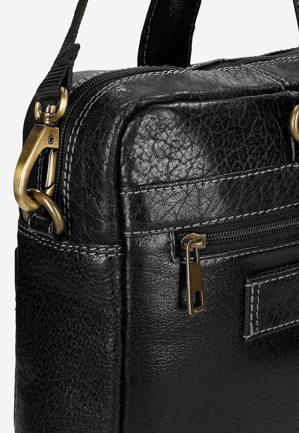 Czarna skórzana torba męska z dodatkowymi zewnętrznymi kieszeniami 80141-51 Widok 7