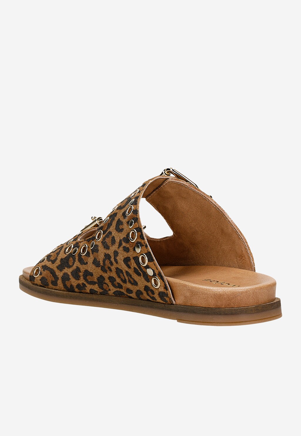 Kožené šľapky s leopardím vzorom so zlatými ozdobami 74125-60 Widok 3