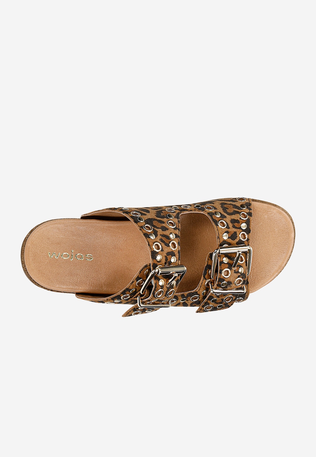 Kožené šľapky s leopardím vzorom so zlatými ozdobami 74125-60 Widok 4