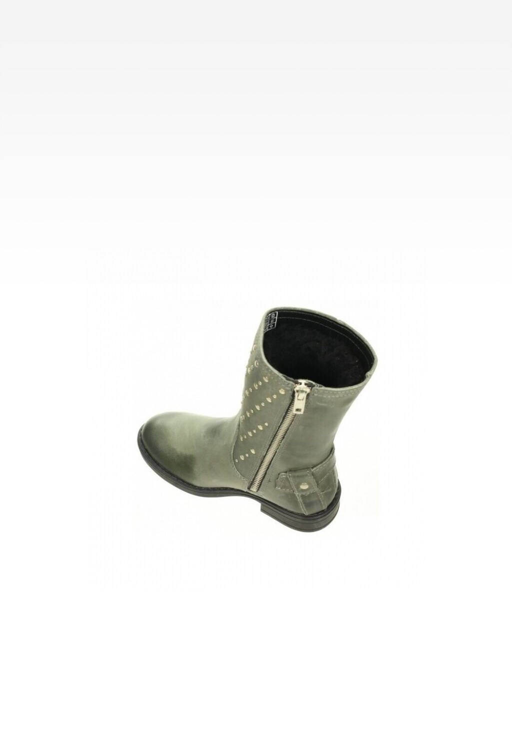 Szare ocieplane botki dziewczęce Bartek T-57162/1A8 II z ozdobnymi ćwiekami i bocznym zamkiem błyskawicznym, widok z boku ukazujący charakterystyczny design.