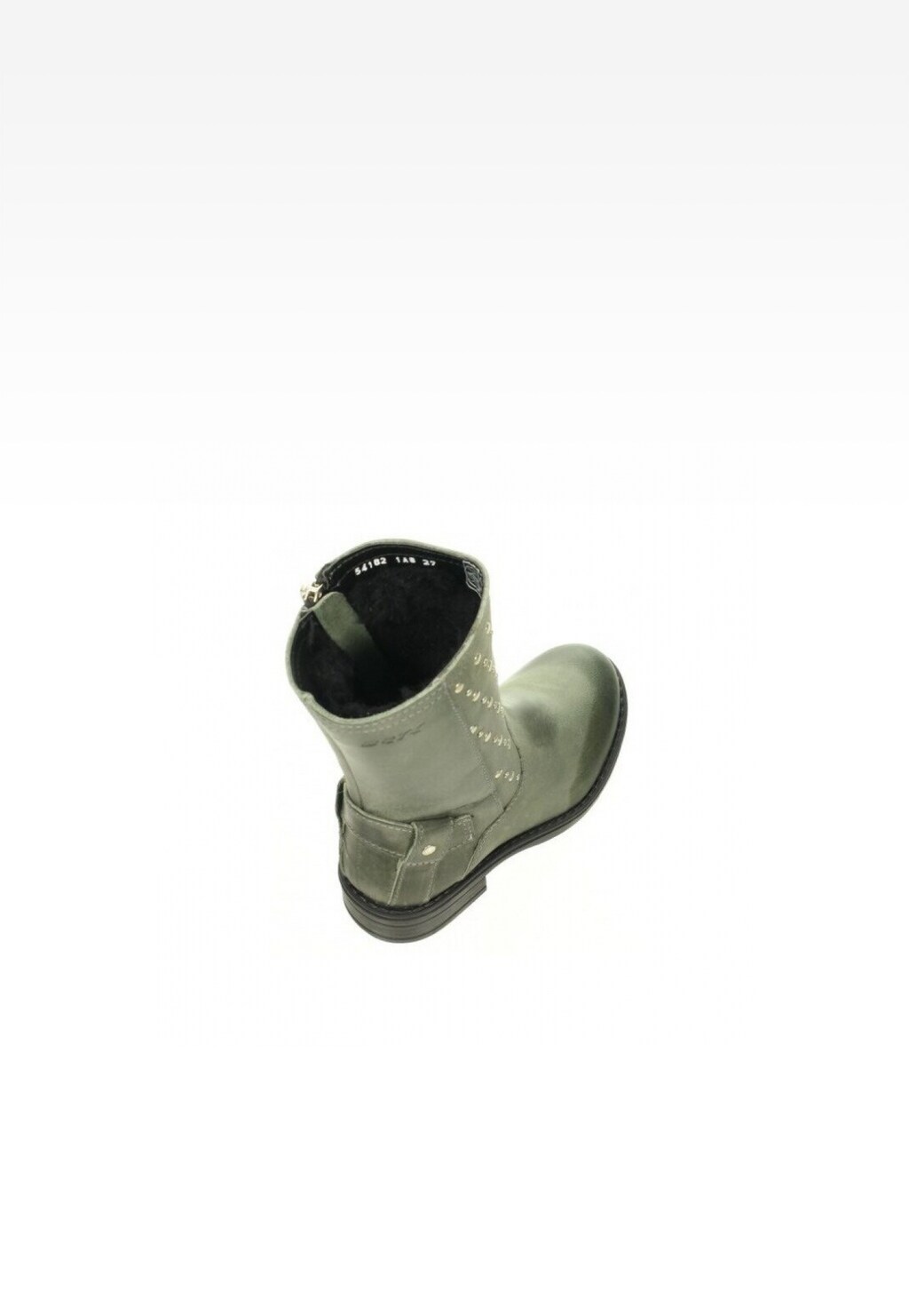 Szare botki ocieplane Bartek T-57162/1A8 II dla dziewcząt z widocznym wnętrzem i futerkowym wykończeniem, ukazane z góry, zapinane na zamek błyskawiczny.