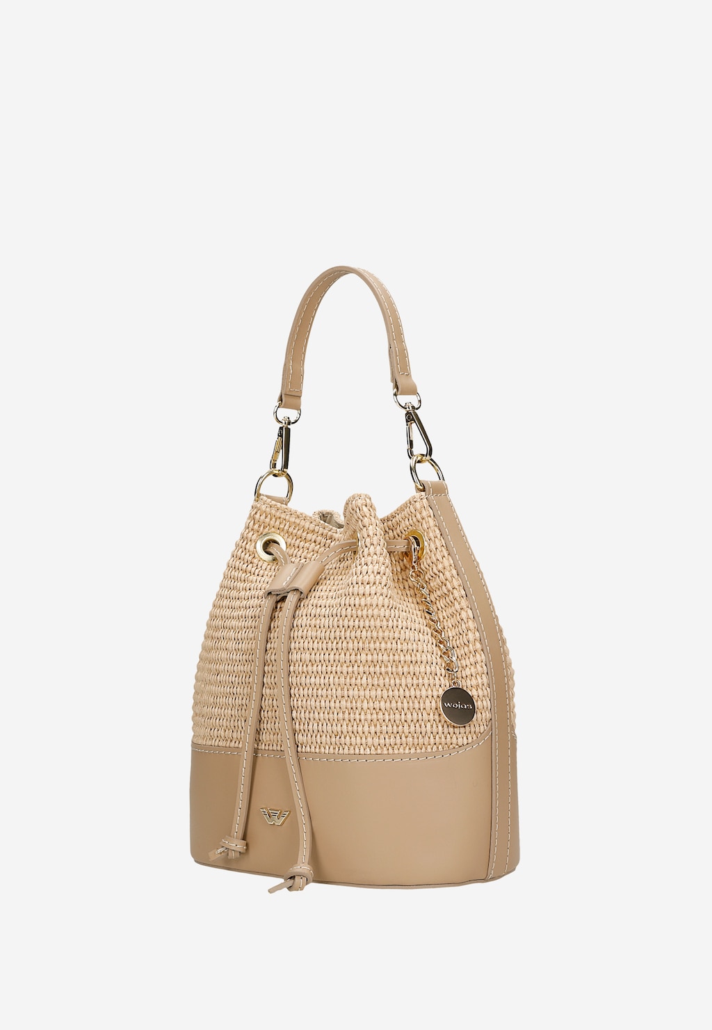 Béžová kabelka z hladkej kože a pletenej rafie 80378-84 Widok 2