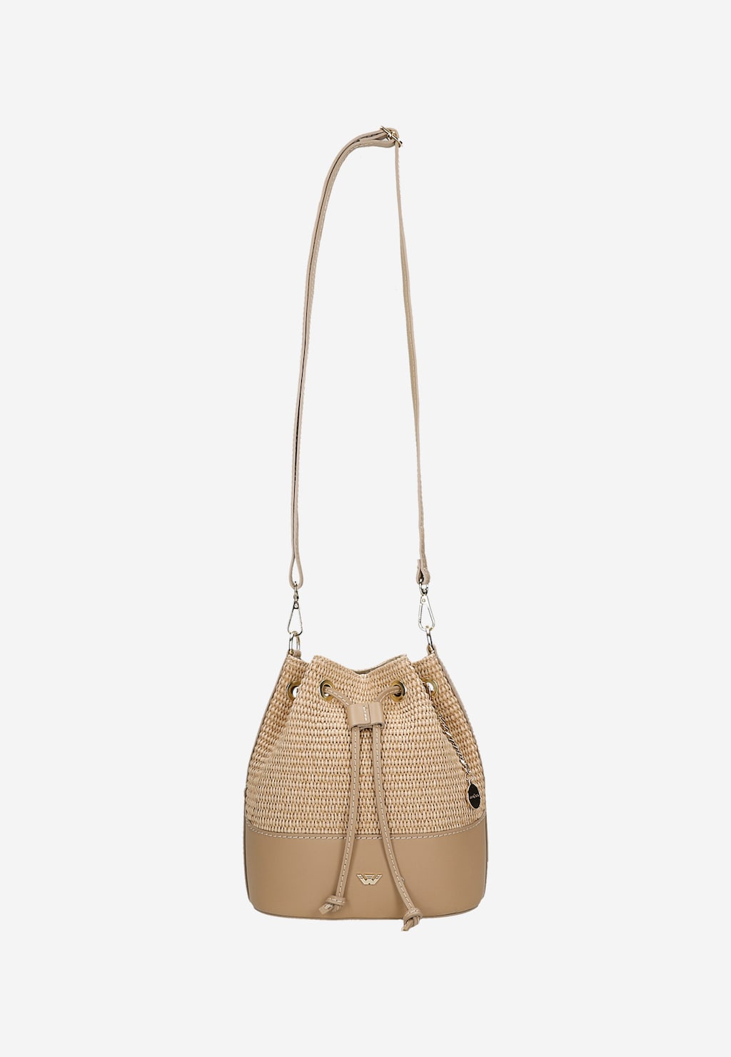 Béžová kabelka z hladkej kože a pletenej rafie 80378-84 Widok 4