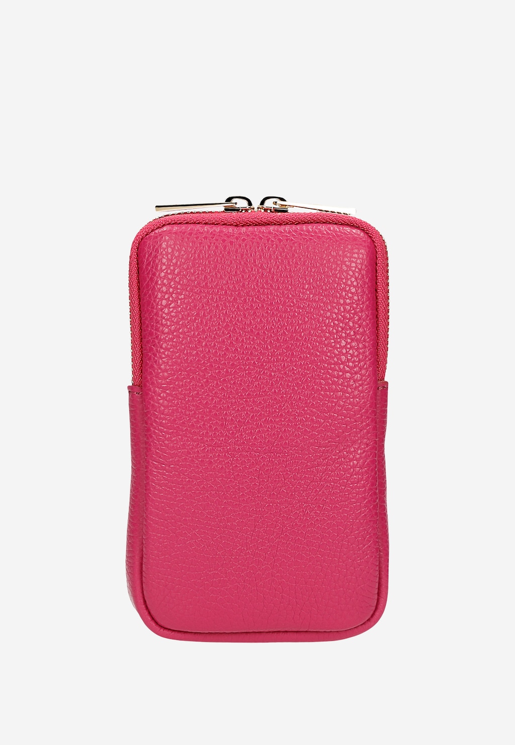 Różowa skórzana torebka na telefon Wojas model 80103-55 z teksturowaną powierzchnią i zamkiem błyskawicznym na górze, kompaktowa i praktyczna.