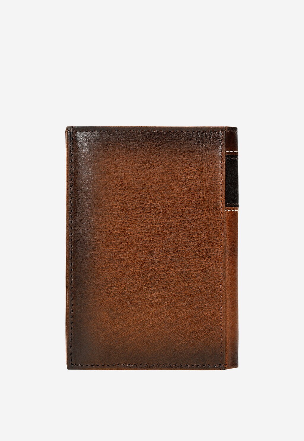 Elegancki brązowy portfel męski Wojas 91082-92 z charakterystyczną ciemną wstawką i starannym przeszyciem, widoczny z przodu, wykonany z wysokiej jakości skóry.