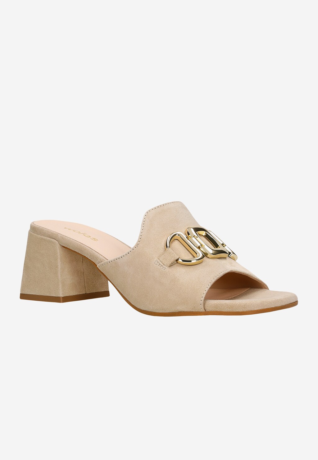 Beżowe klapki na obcasie ze złotą ozdobą 74115-64 Widok 3