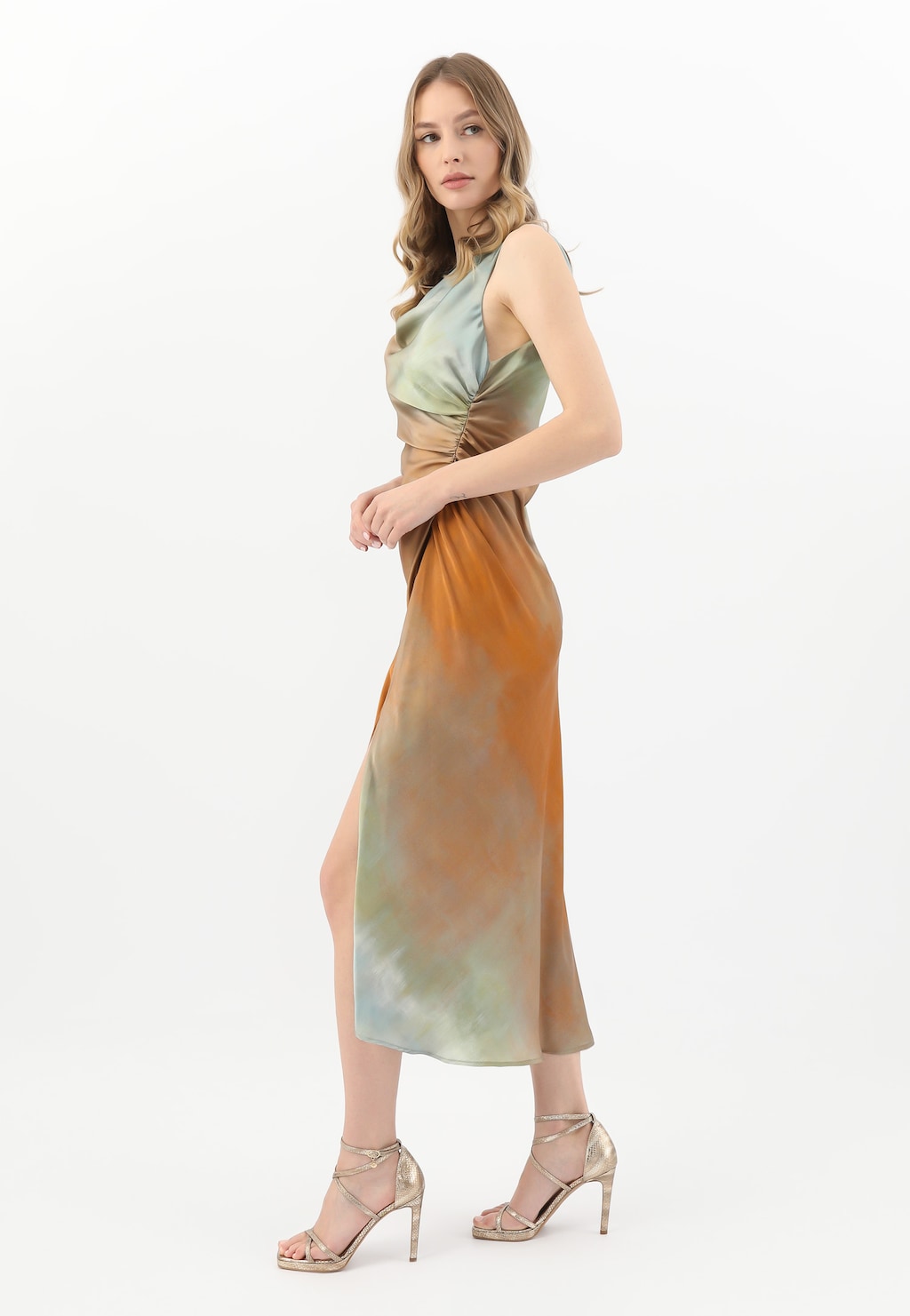 Zlaté sandále na vysokom opätku 76176-58 Widok 8