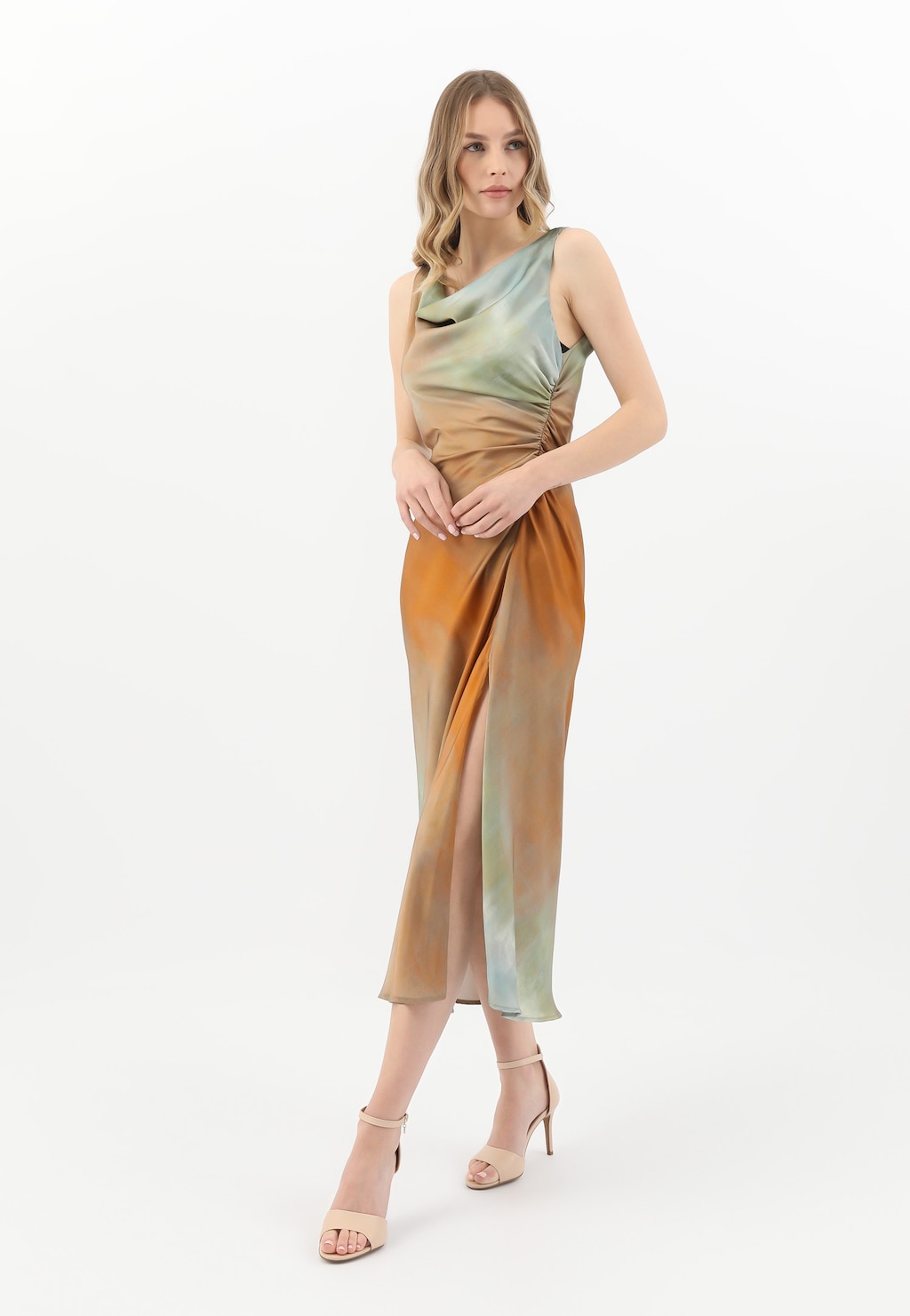 Béžové sandále na ihličkovom podpätku s remienkom okolo členka 76182-54 Widok 7