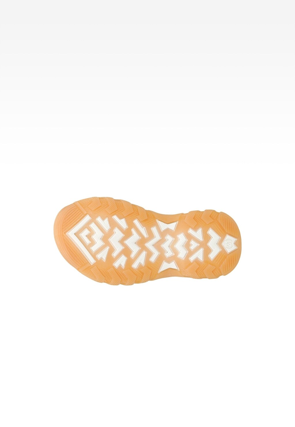 Podeszwa sandałów BARTEK 11487004 dla dziewcząt, w kolorze pomarańczowym z białym wzorem bieżnika, zapewniająca przyczepność i komfort chodzenia.