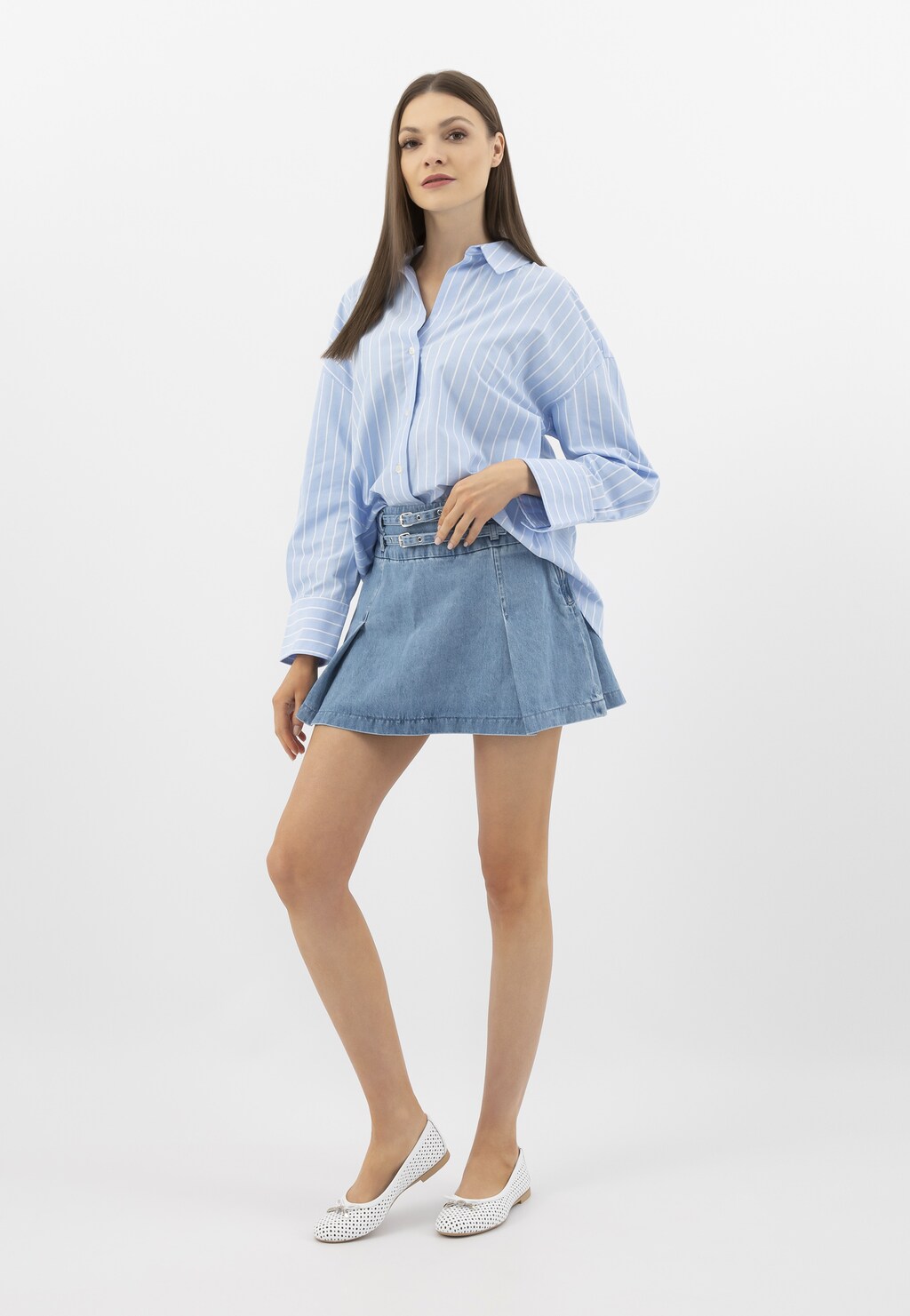 Białe wygodne baleriny damskie ze skóry licowej 44006-59 Widok 7