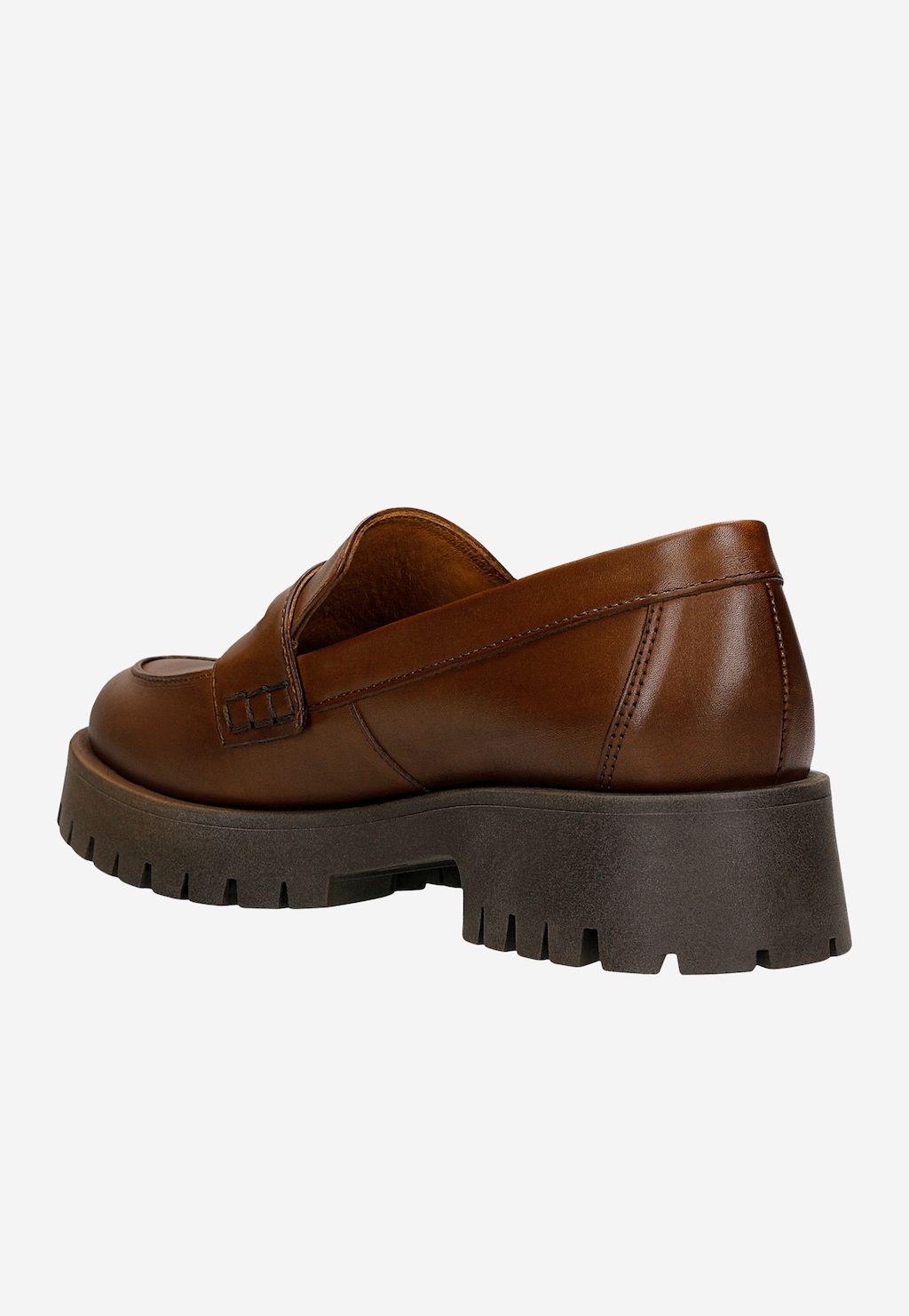 Brązowe mokasyny Wojas model 46124-53 z boku, ukazujące eleganckie skórzane wykończenie, masywną podeszwę z protektorem i charakterystyczny design typu penny loafer.