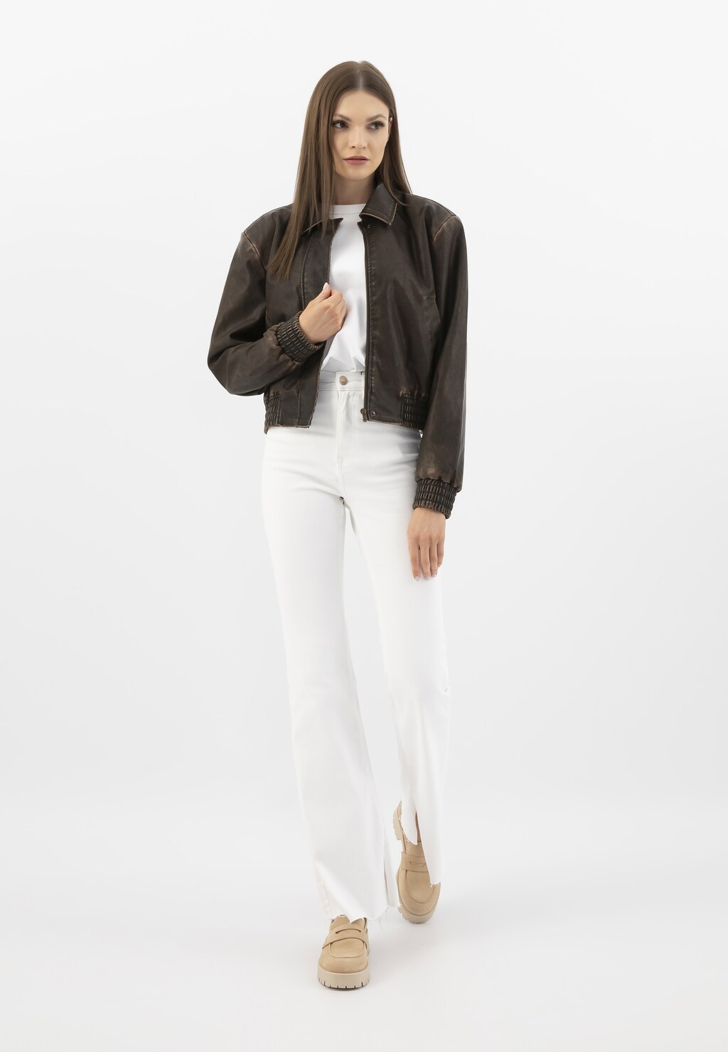 Béžové polobotky dámské s výraznou podrážkou 46124-64 Widok 7