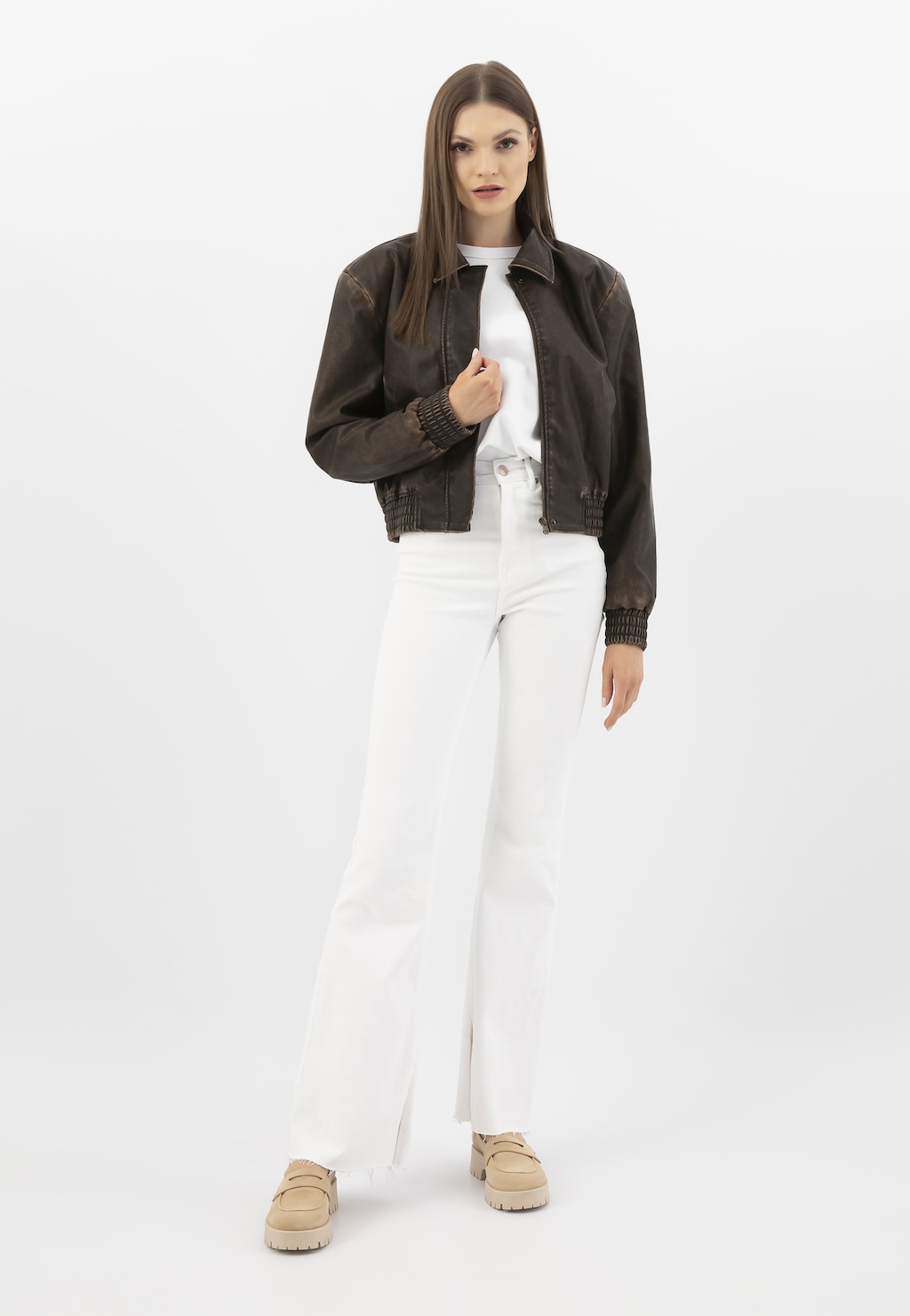 Béžové polobotky dámské s výraznou podrážkou 46124-64 Widok 1