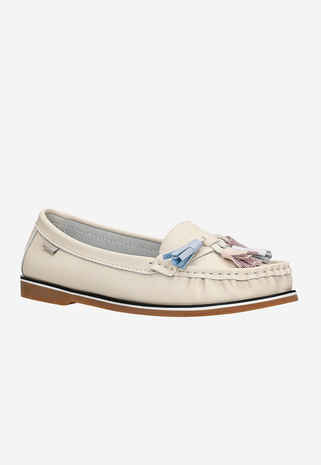 Beżowe mokasyny z kolorowymi frędzlami 46170-54 Widok 3