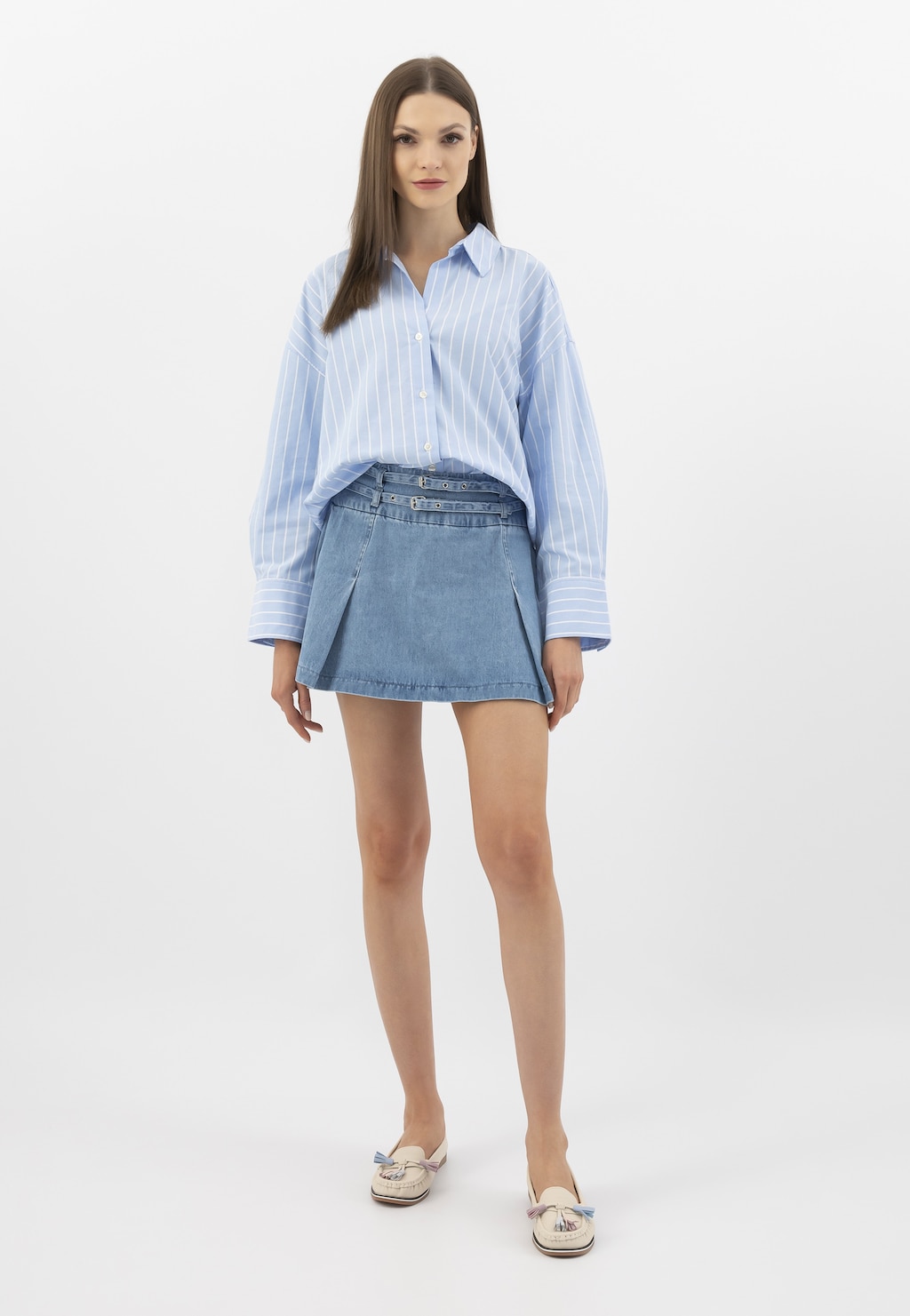 Beżowe mokasyny z kolorowymi frędzlami 46170-54 Widok 1