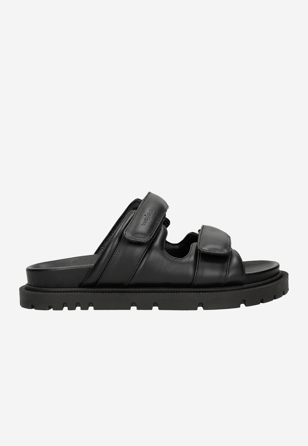 Czarne skórzane klapki damskie z zapięciem na rzep 74119-51 Widok 2