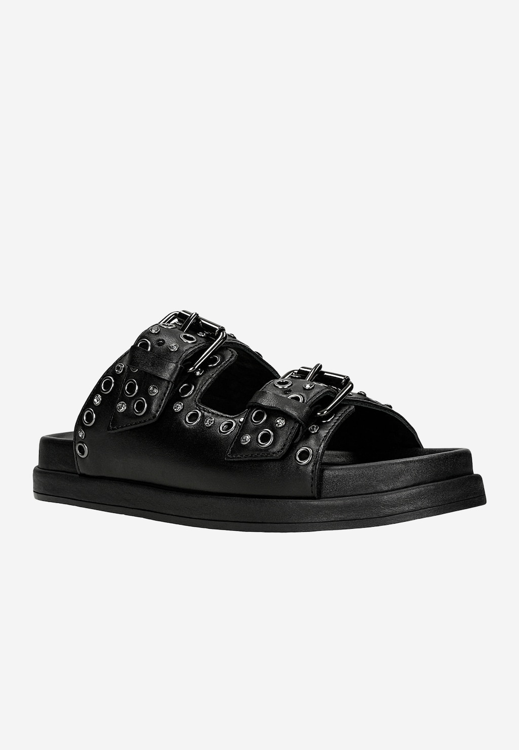 Čierne šľapky z lícovej kože s ozdobnými cvokmi 74125-51 Widok 3