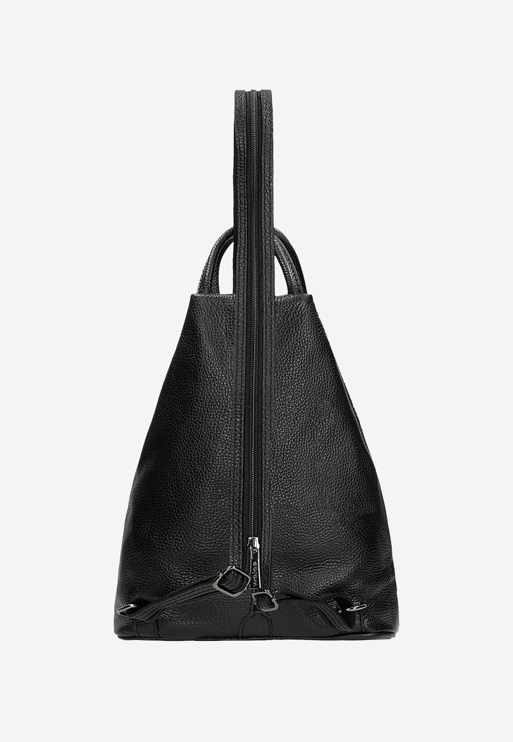 Czarny plecak Wojas model 80083-51 wykonany z wysokiej jakości skóry licowej, z widocznym zamkiem błyskawicznym na froncie i podwójnymi uchwytami do noszenia.